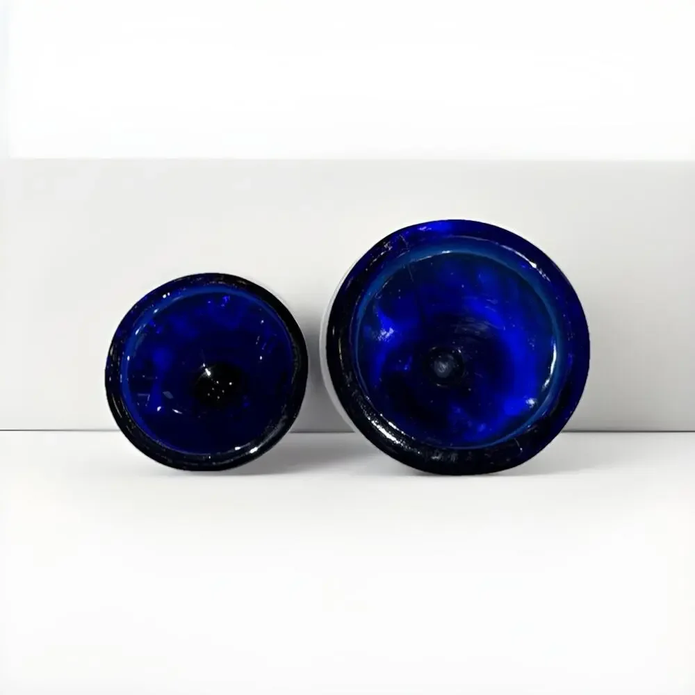VINTAGE Pair Of Cobalt Blue Taper Candlestick Holders 4 And 6 Inches Tall 1970’s